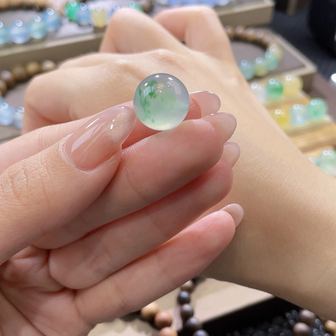 翡翠未镶嵌手链卡13.8绿飘