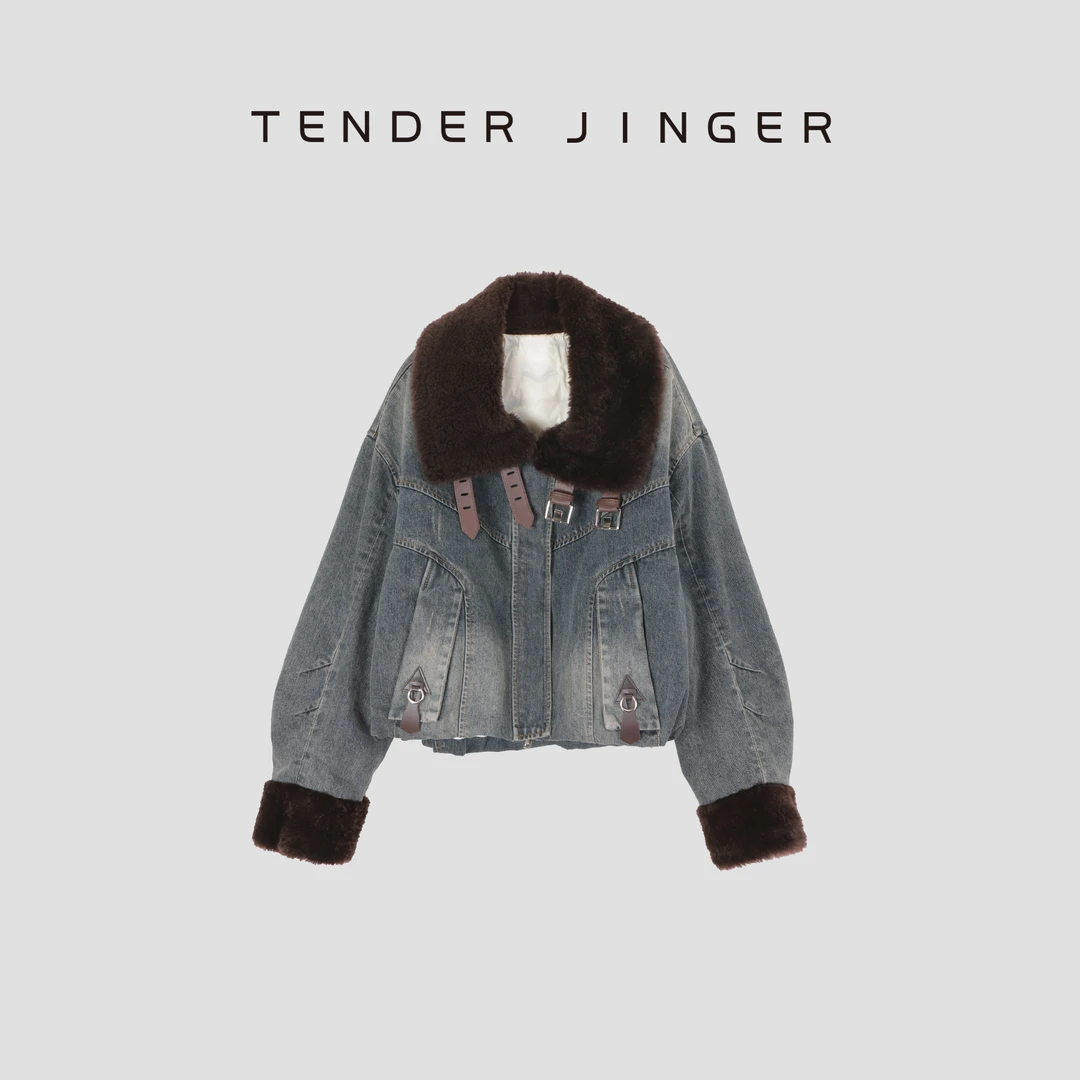 Tender Jinger｜线下专供 羊毛皮砂洗渐变牛仔鹅绒外套T54XLK41409