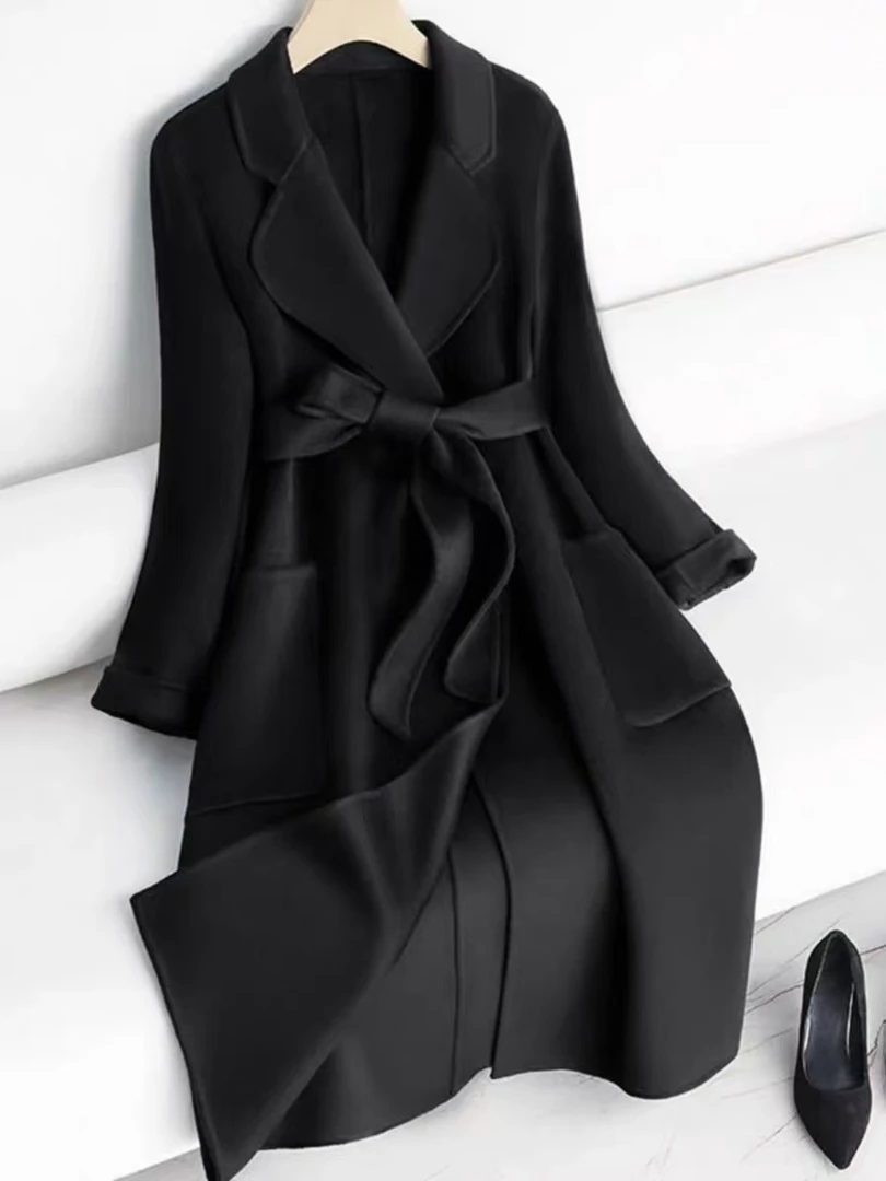 女毛呢外套女式中长灰色羊绒大衣时尚气质小个子双面