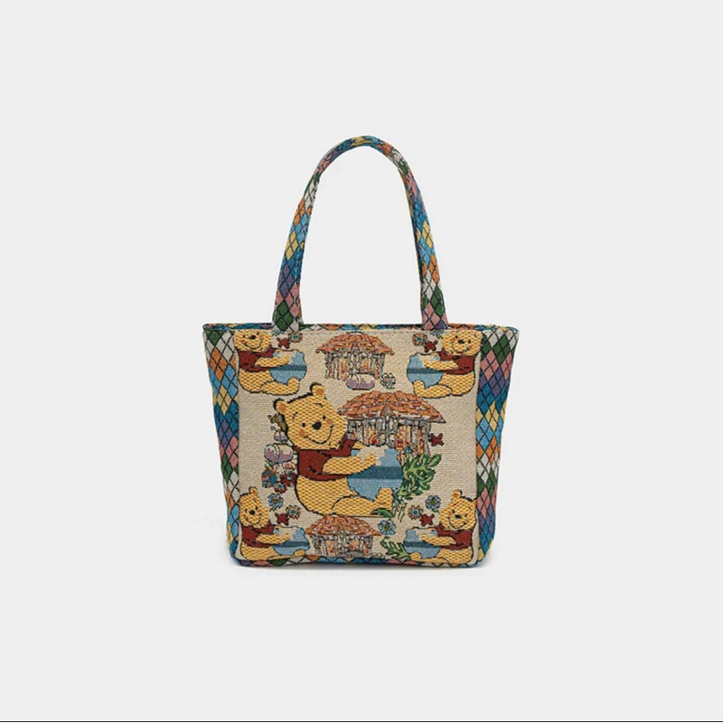 【工厂直销】帆布包小熊菱格新升级手提包休闲便当包时尚百搭手拎包