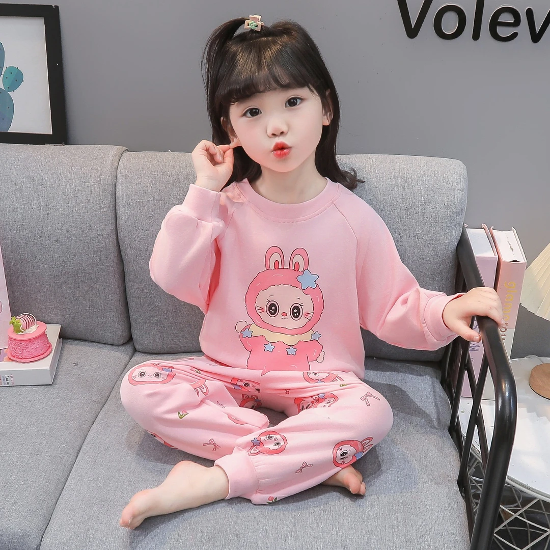 女童睡衣春秋款可爱拉布布长袖长裤家居服套装卡通女宝宝2025新款