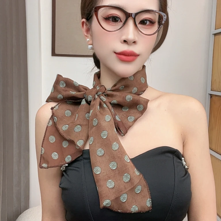 百搭几何图案薄款波点装饰优雅丝巾洋气网红文艺森系气质丝巾围巾