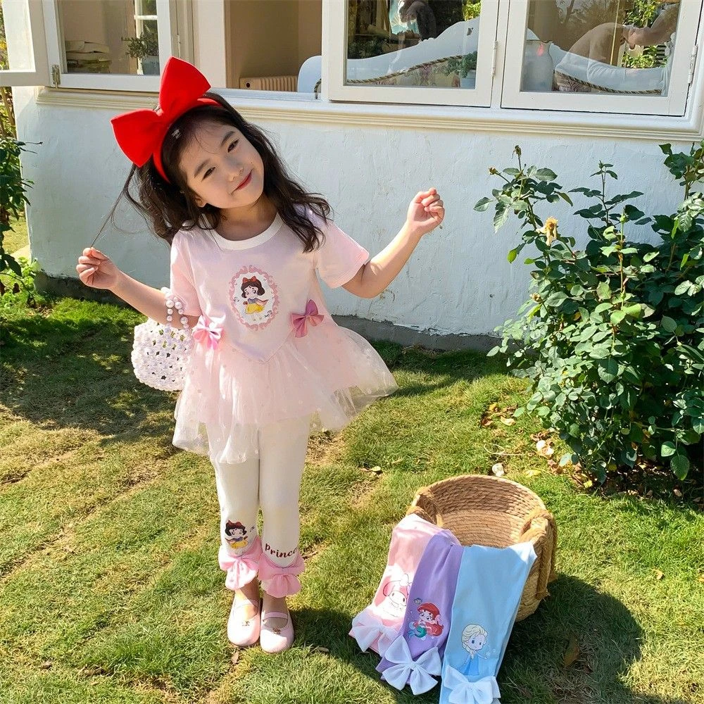 2023夏季新款女童短袖两件套T恤裙上衣打底裤套装艾莎公主美乐蒂