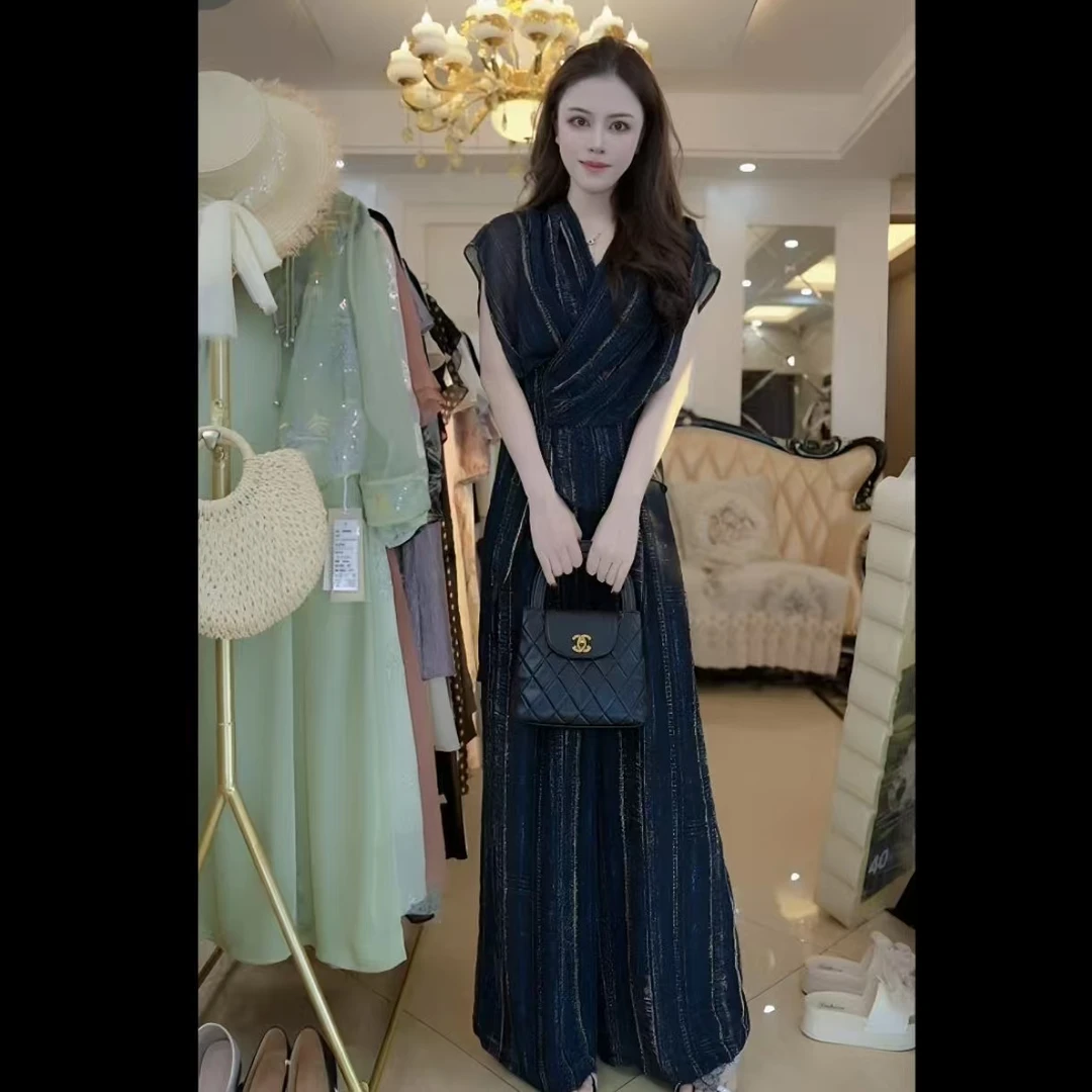 法式中国风时尚套装收腰拼接显瘦上衣加裤子时尚套装