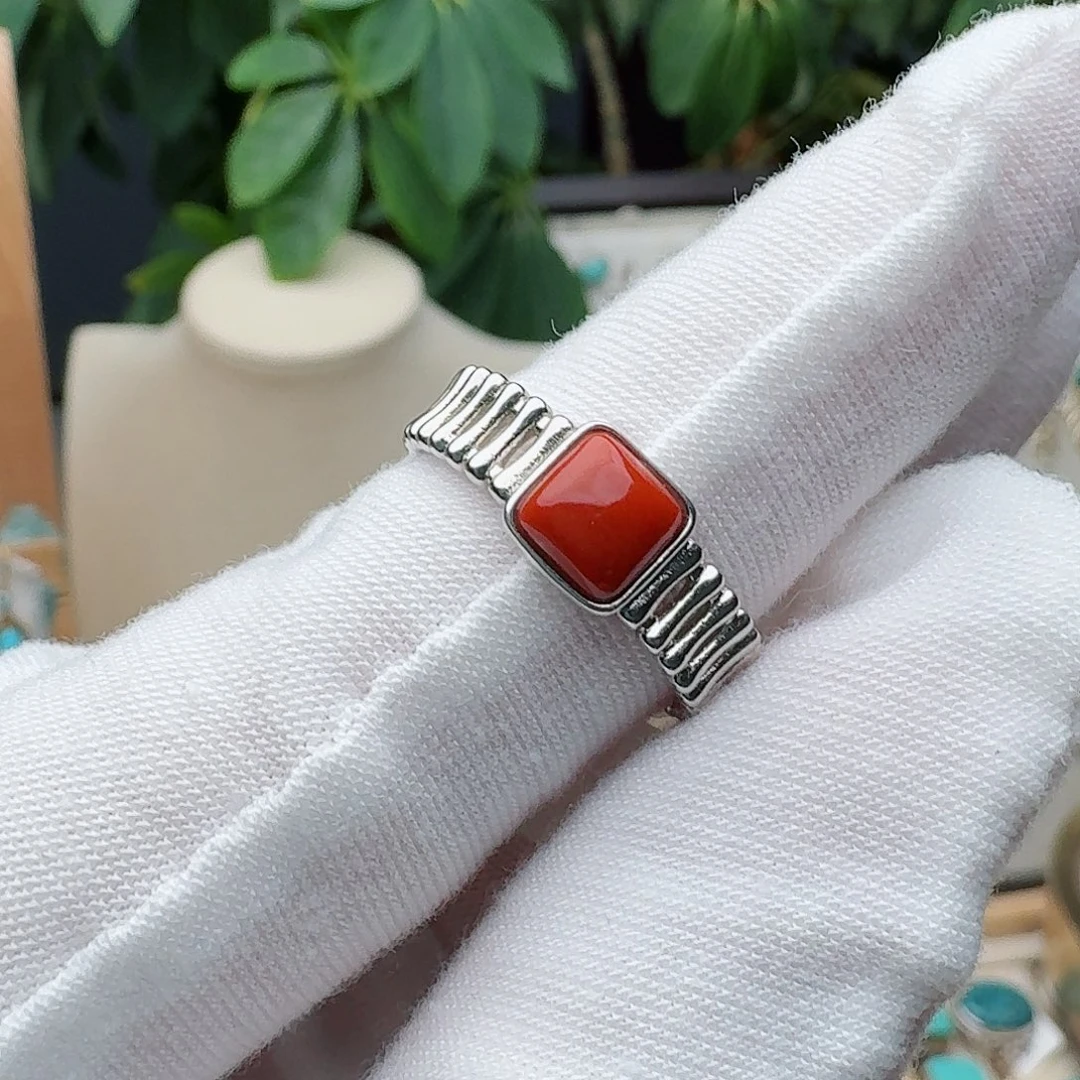 南红玛瑙银S925镶嵌戒指戒指
