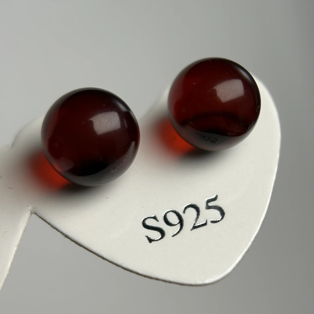 血珀s925银针耳钉8mm百搭简约