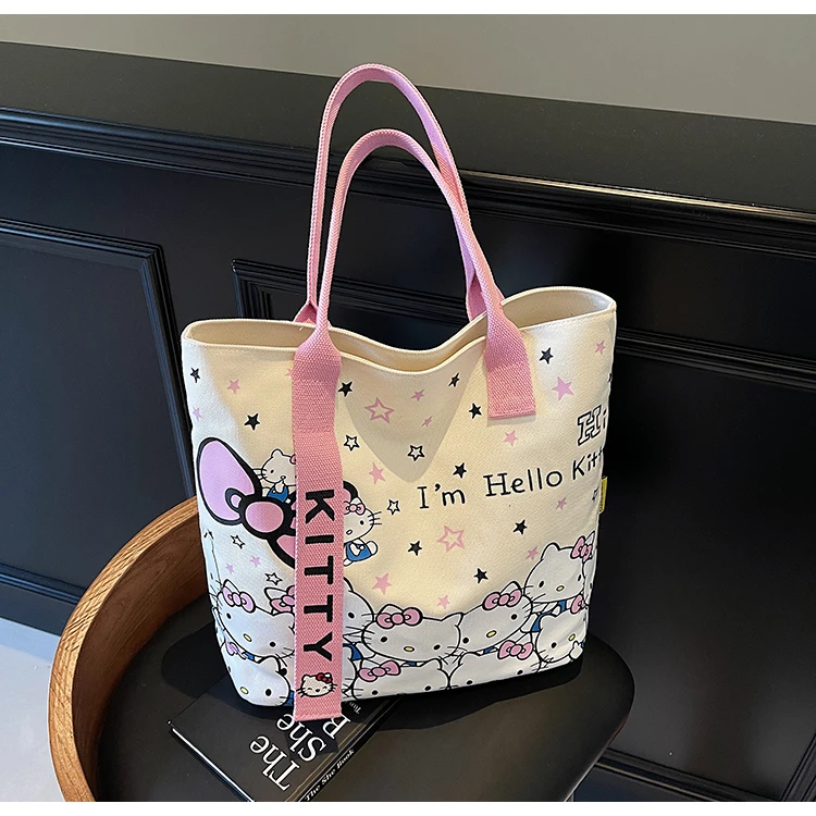 【强烈推荐】hellokitty大容量帆布包女可爱卡通kt猫手提购物袋百搭