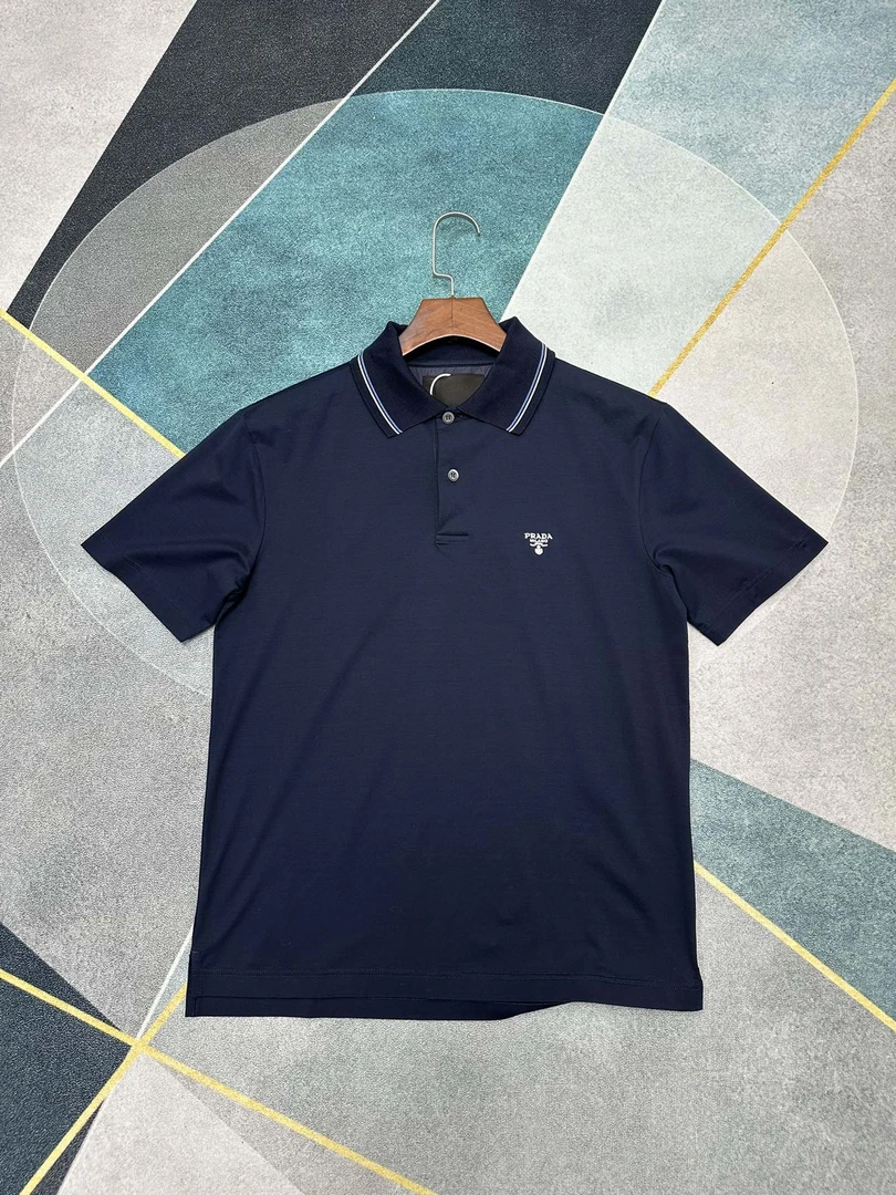 全新未使用 Prada/普拉达 男士深蓝色经典POLO衫BX016