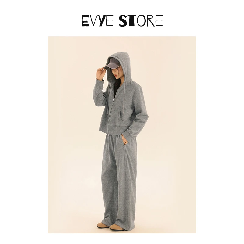 Evye Store~美式复古休闲运动套装女春秋2025卫衣外套卫裤两件套