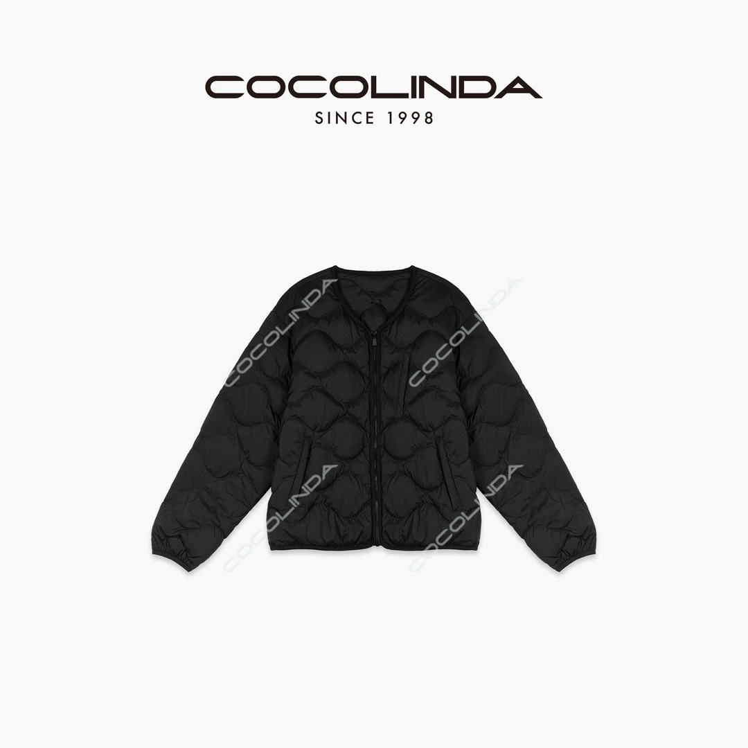 COCOLINDA 90白鸭绒 日系 薄款葫芦格绗线无领短款羽绒服 Y2006