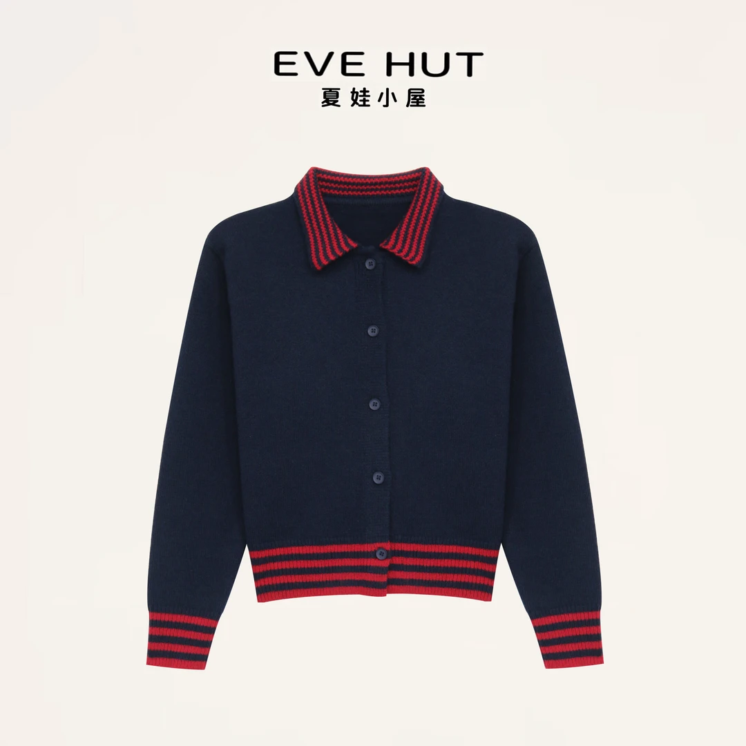 Eve hut/夏娃小屋新款时尚撞色POLO领毛衣EHOMB062
