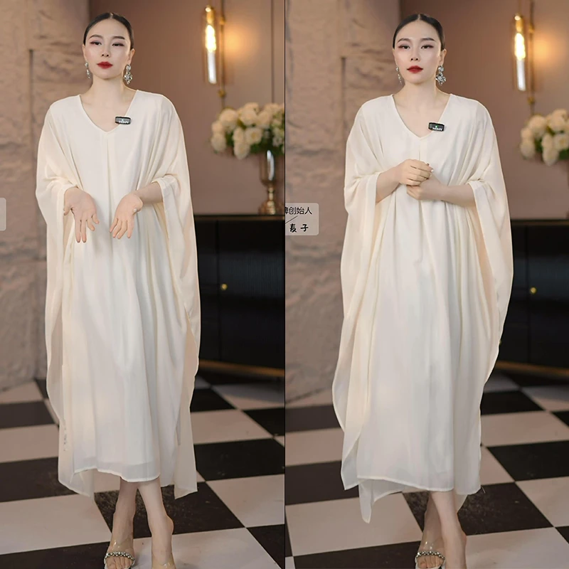 设计师麦子原创轻奢高级夏装宽松显瘦仙女优雅连衣裙中长款古风68