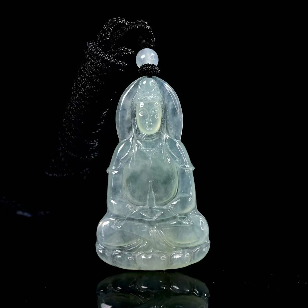 天然缅甸翡翠A货冰胶晴底正装观音/1208146/拍卖