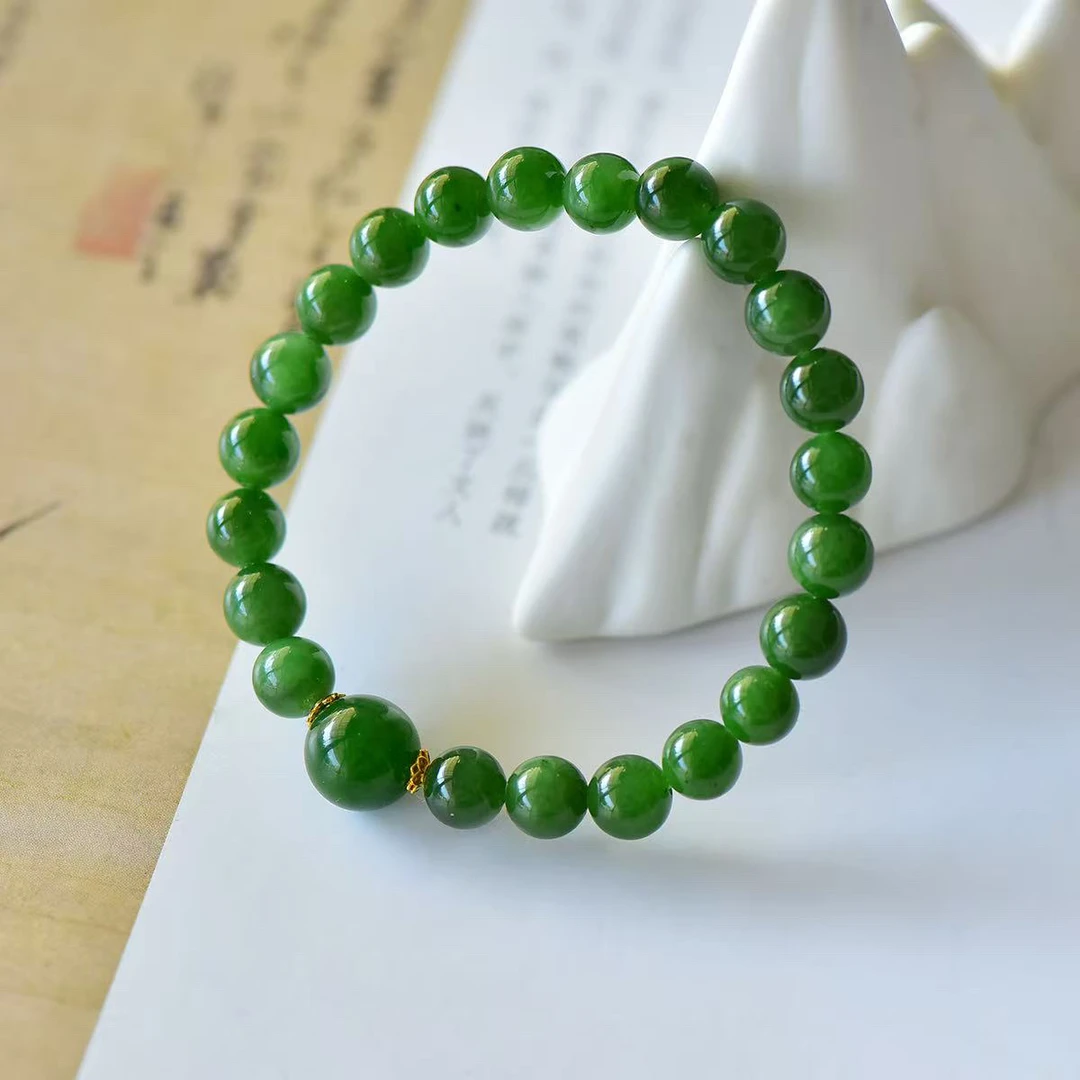 YY200520天然和田玉碧玉圆珠手链 8-12mm约 简单大气