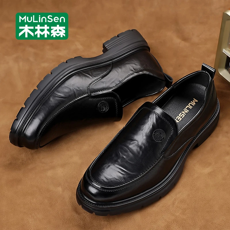 木林森男鞋商务休闲皮鞋男士正装英伦风秋季软底公务一脚蹬德比鞋