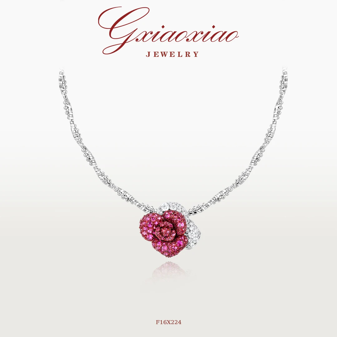 G XIAOXIAO 镀K金【黑魔术红玫瑰】轻奢甜美玫瑰项链 F16X224