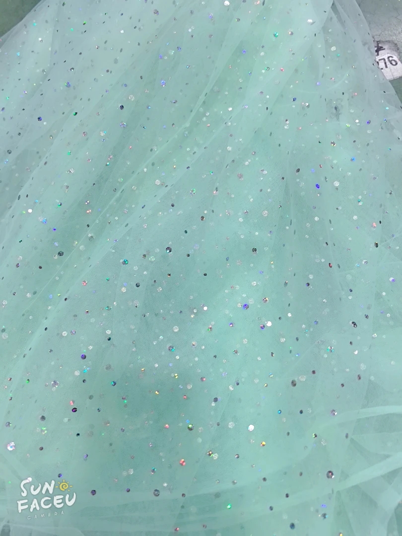 绿色亮片幻彩网纱可做衣服连衣裙宽1.5米长5米
