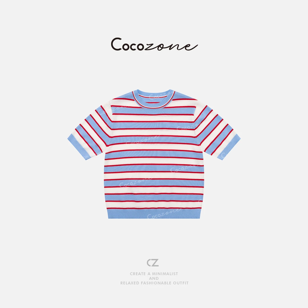 COCO ZONE 刘一一“红蓝CP”100羊毛条纹毛织上衣CD2A1326