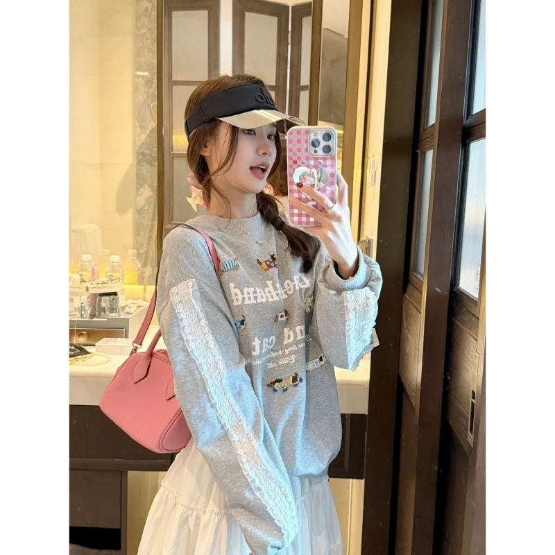 【奔跑狗狗】春季韩系ins可爱狗狗蕾丝设计卫衣-CX2025123