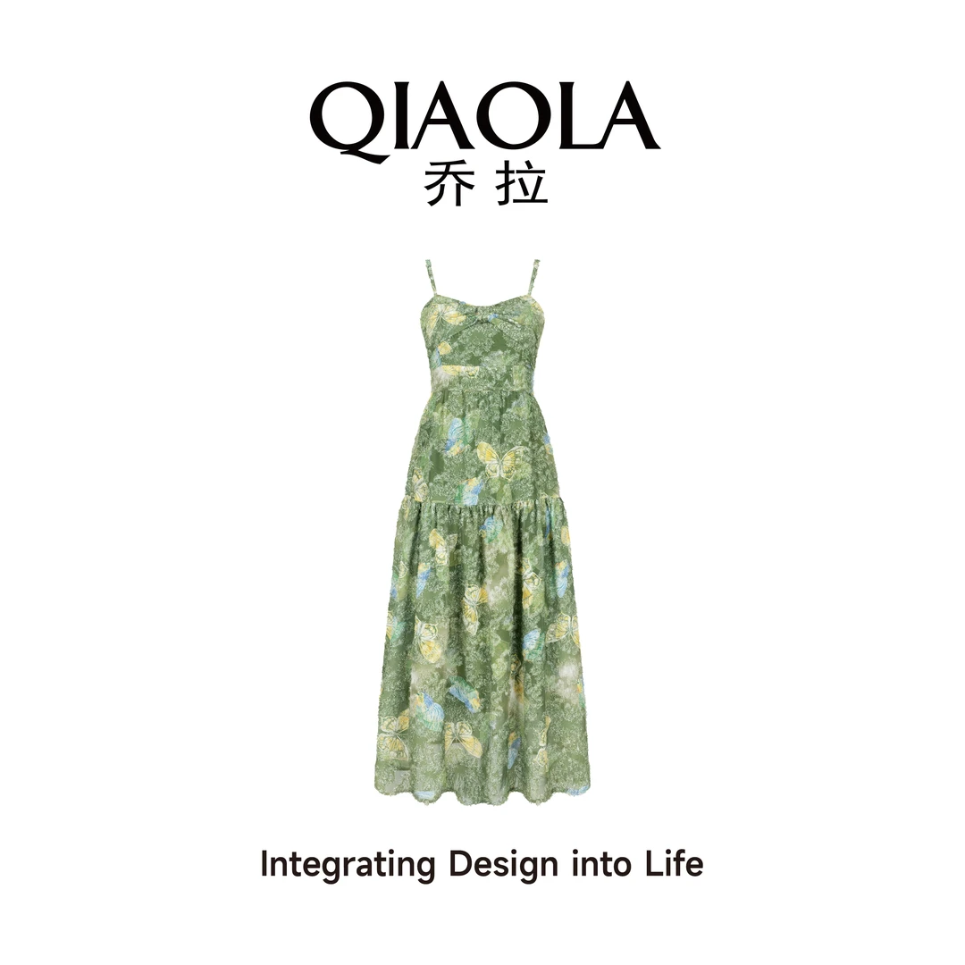 QIAOLA/乔拉【蝶舞之恋】夏季蝴蝶提花剪花A版复古显瘦裙子