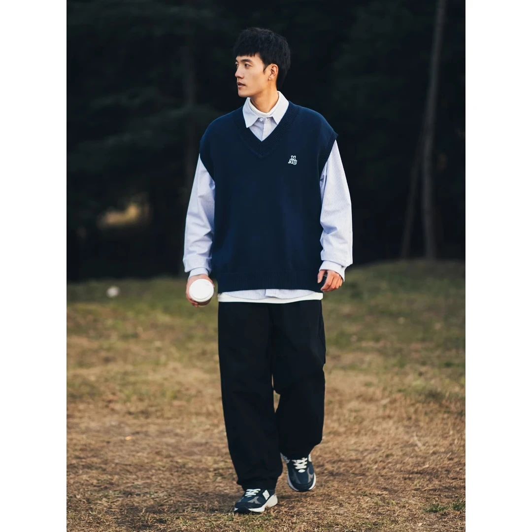 CityBoy日系v领毛衣背心男春季新款少年叠穿针织衫宽松WD21008