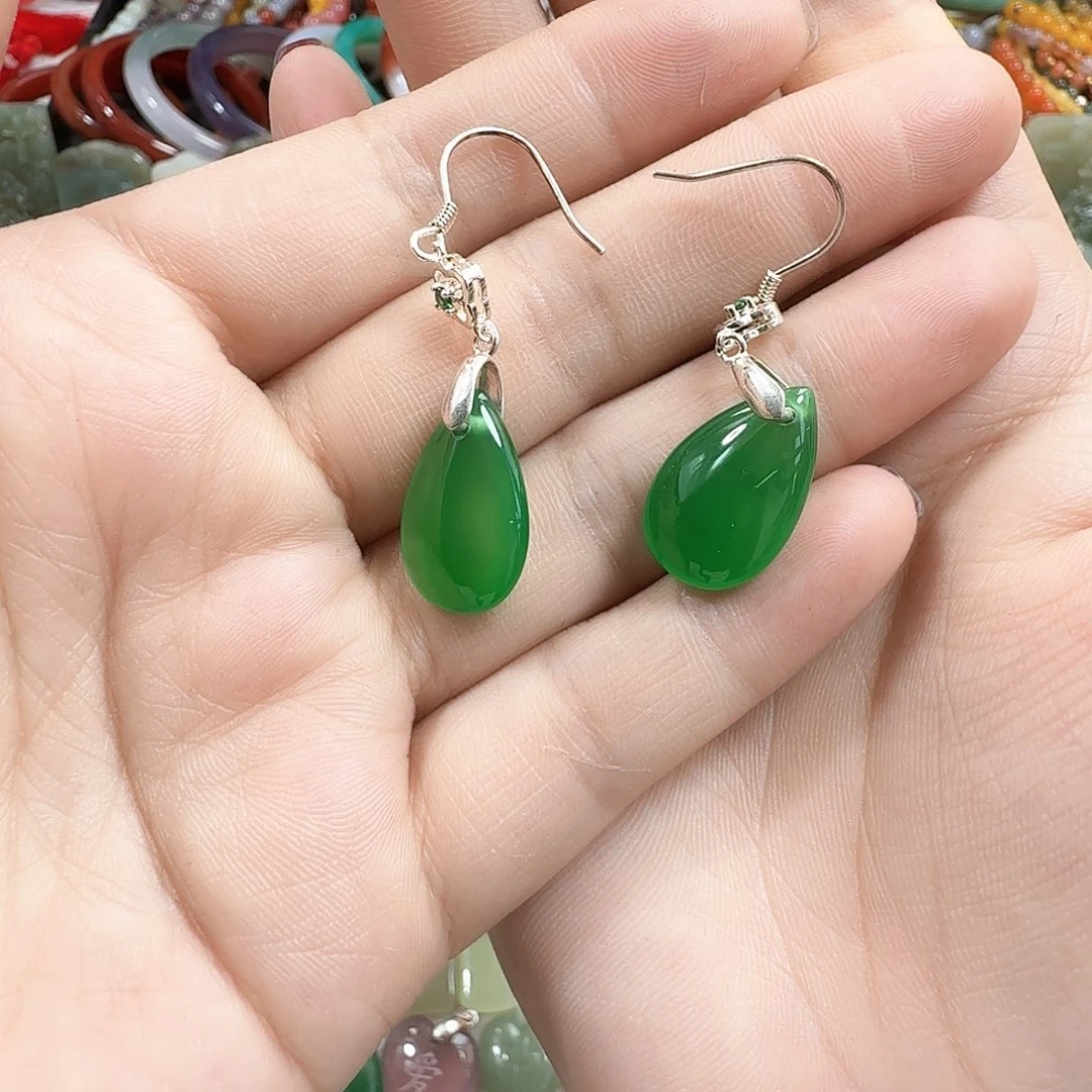 玛瑙/玉髓耳坠银S925镶嵌