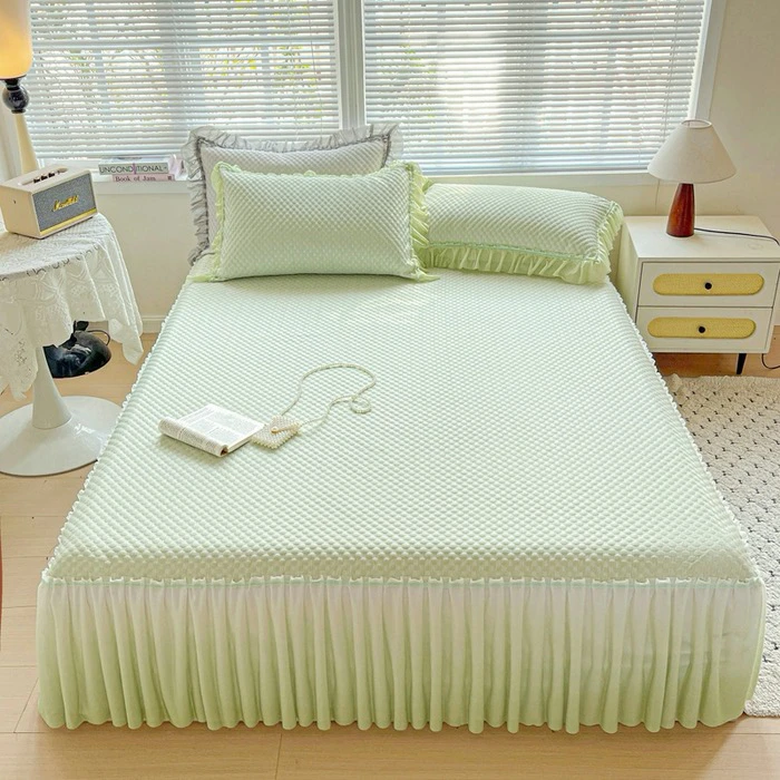 夏季凉感冰豆豆冰丝席三件套床裙款可机洗床罩空调席2025新款凉席