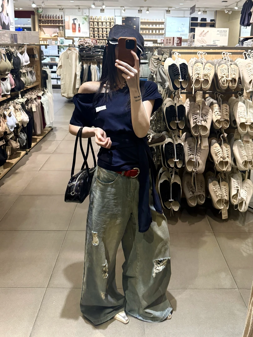 KAFU 欧货小众miu系氛围感高品质斜肩上衣