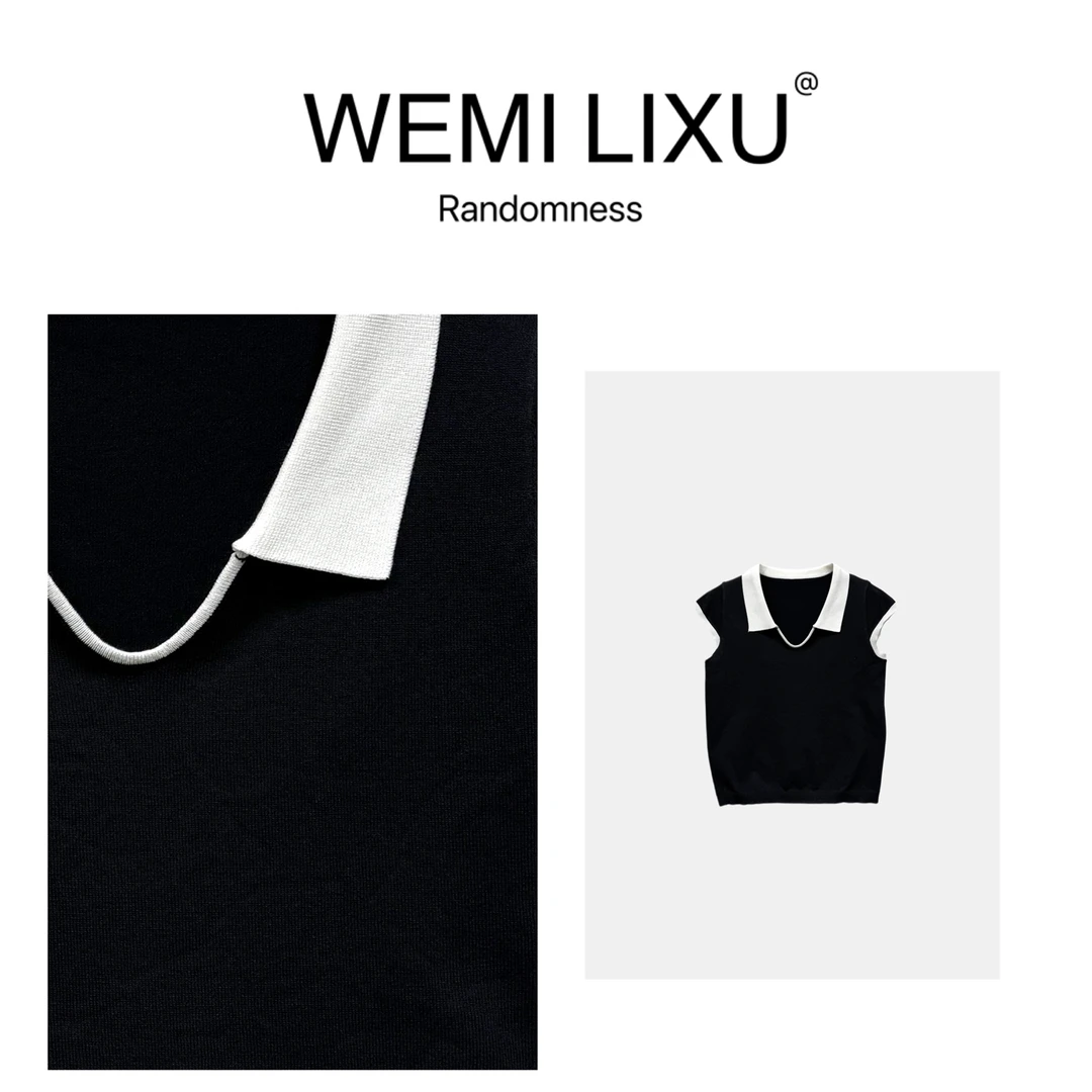 WEMI LIXU“美式画廊”春夏时尚百搭女装翻领针织背心上衣显瘦9096