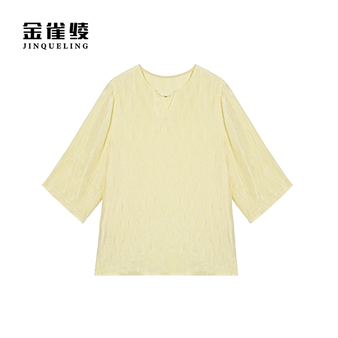 金雀绫【一路朝阳】100桑蚕丝纯色工艺款加宽加大女装小衫SZA1S235