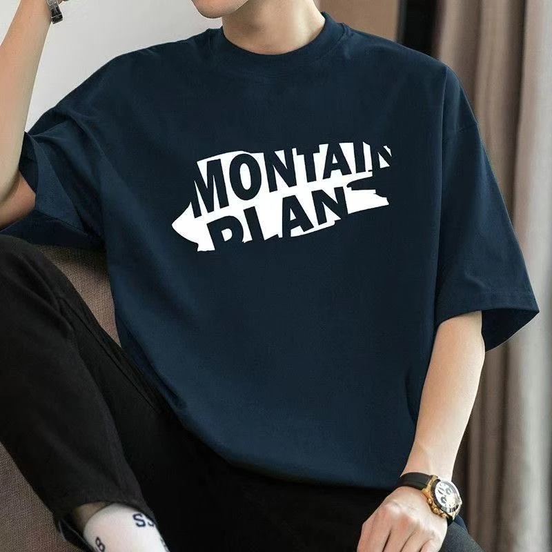 男装短袖T恤男上衣新款纯棉圆领宽松2025轻奢高级感夏季男装T恤