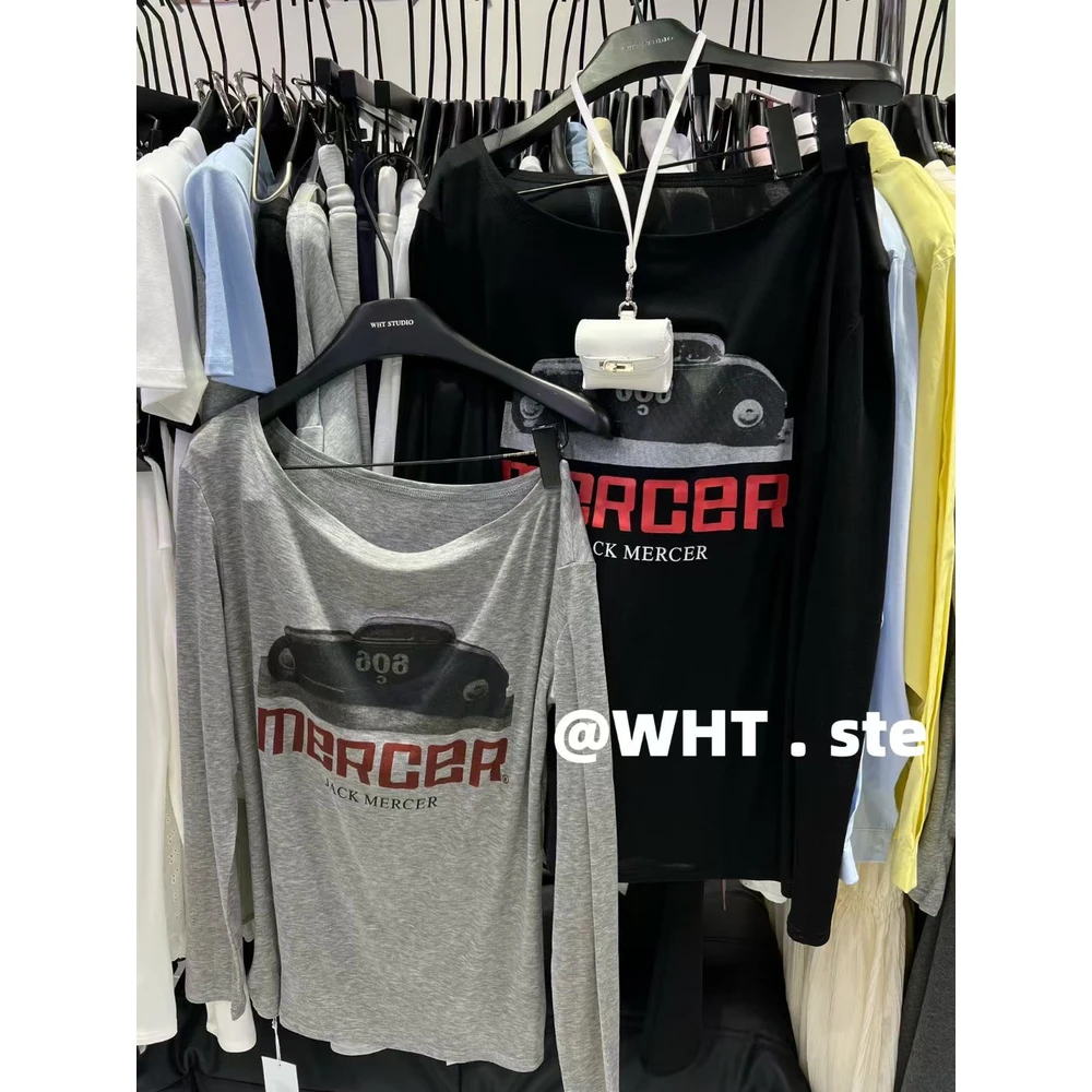 韩国东大门2025夏季新款斜肩长袖T恤女宽松减龄薄款防晒罩衫上衣