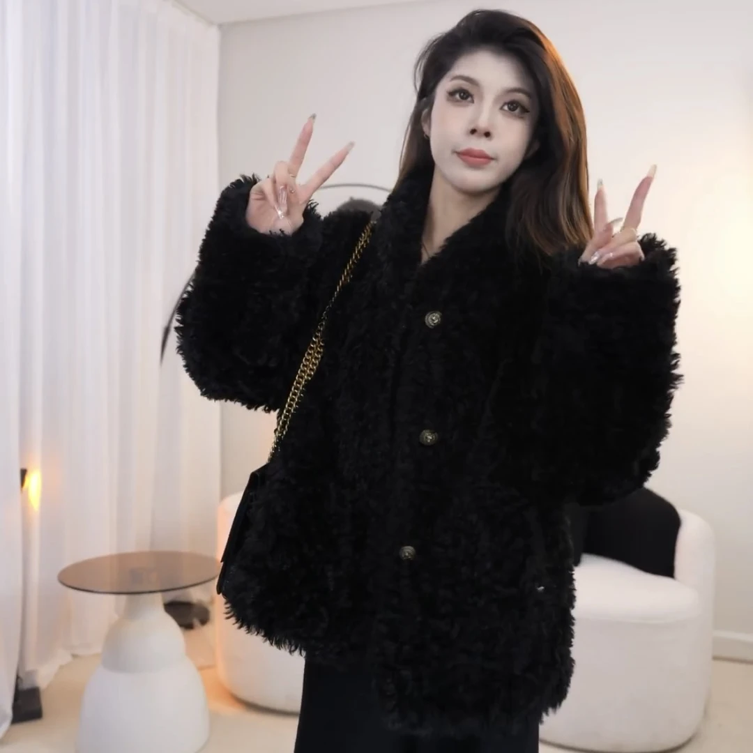 2024秋冬新款毛毛外套韩版时尚修身显瘦轻奢卷毛保暖爆款短外套