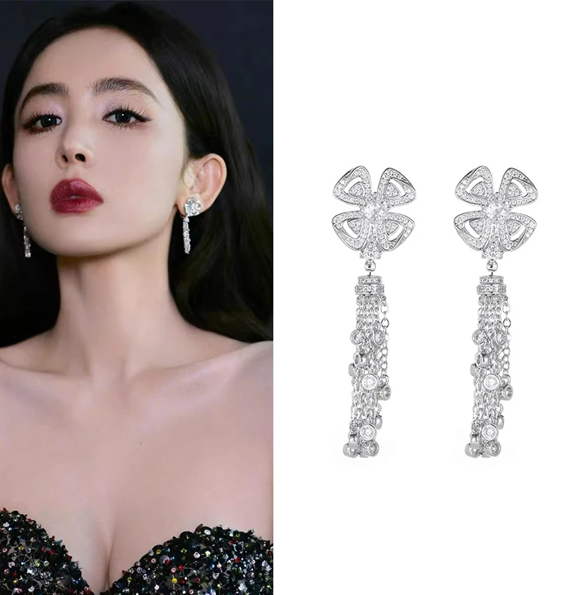 18K金电镀四花项圈微镶时尚女士宴会晚装链咏绽花形耳环搭配丝巾