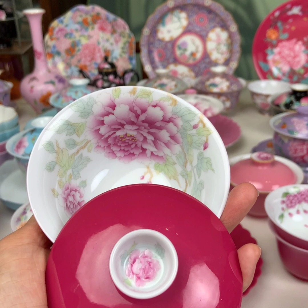 默***忆陶景德镇手工胭脂红牡丹花