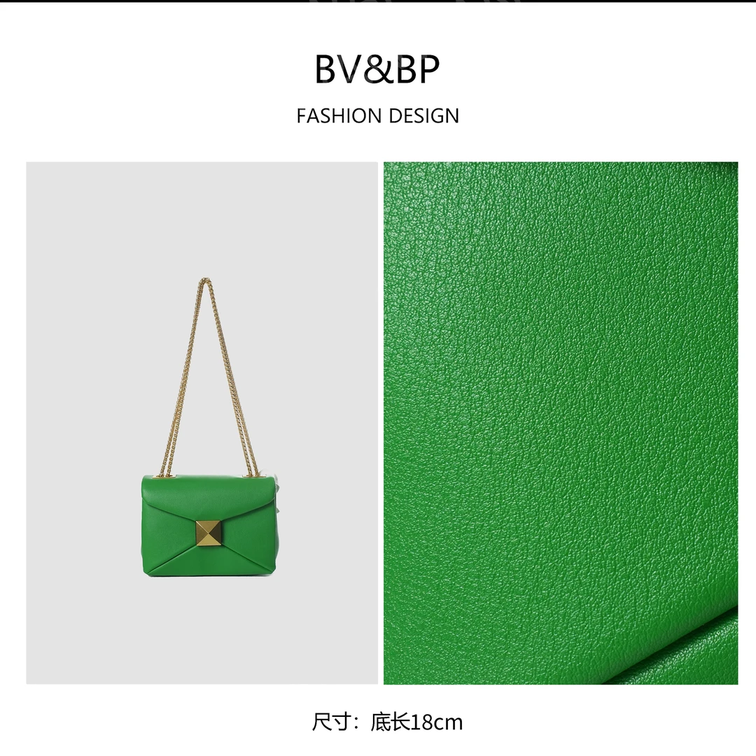 做旧纯色港风肩包方形小众斜挎包包盖绿色复古单根BV8013-绿