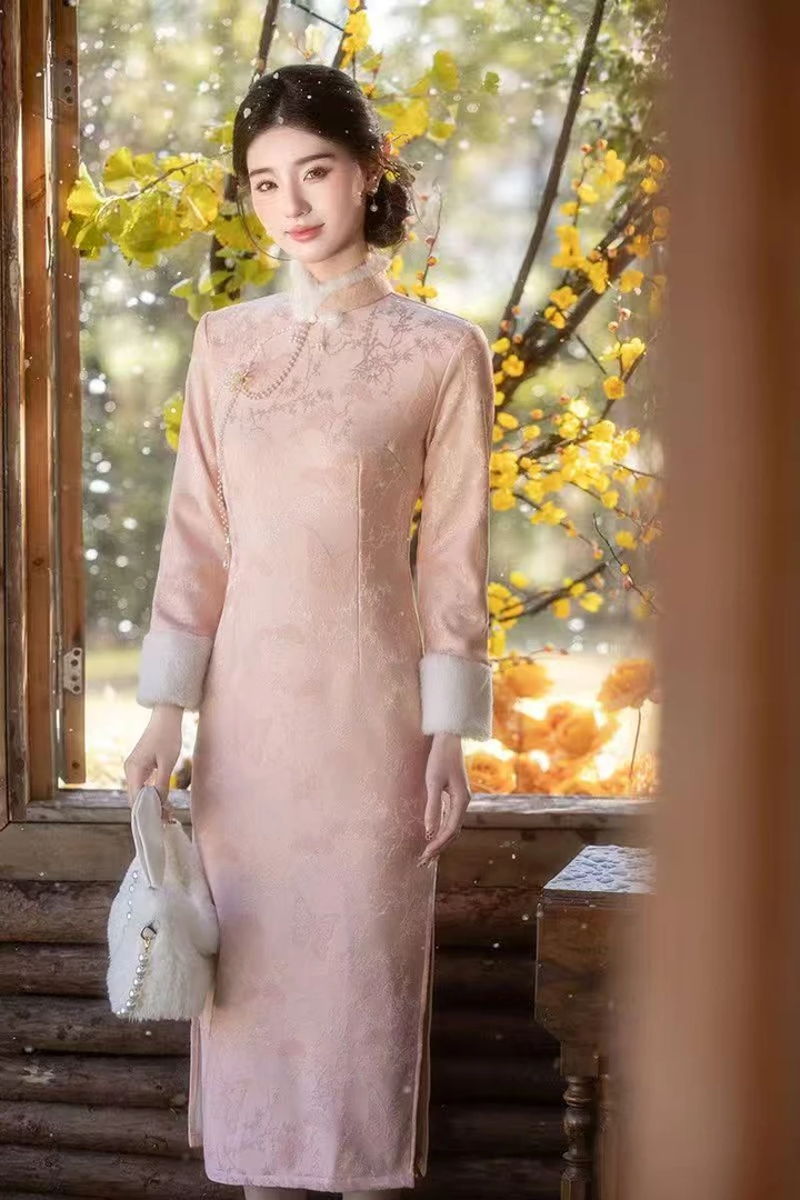 苏故里【扶苏】冬季圣诞新款修身显瘦改良新中式旗袍气质衣长120