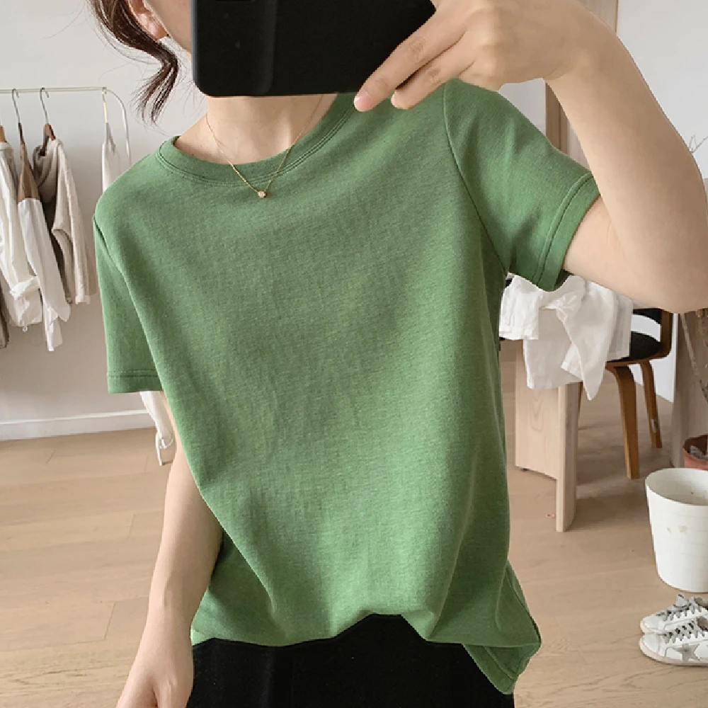 简约t恤女式夏季新款宽松显瘦圆领基础款上衣棉质减龄短袖打底衫