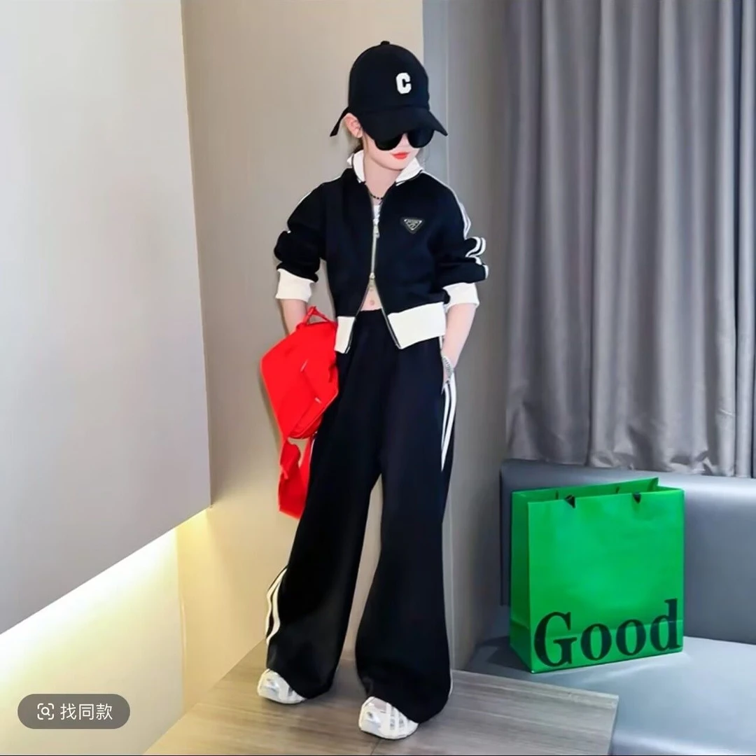 春秋季女童韩版套装2025新款中大童洋气女孩时髦儿童两件套运动风