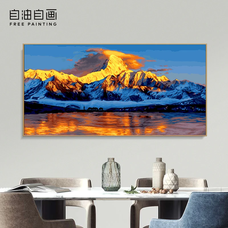 60x120CM数字油画乔迁礼物中式轻奢高级油画手工填色玄关装饰画