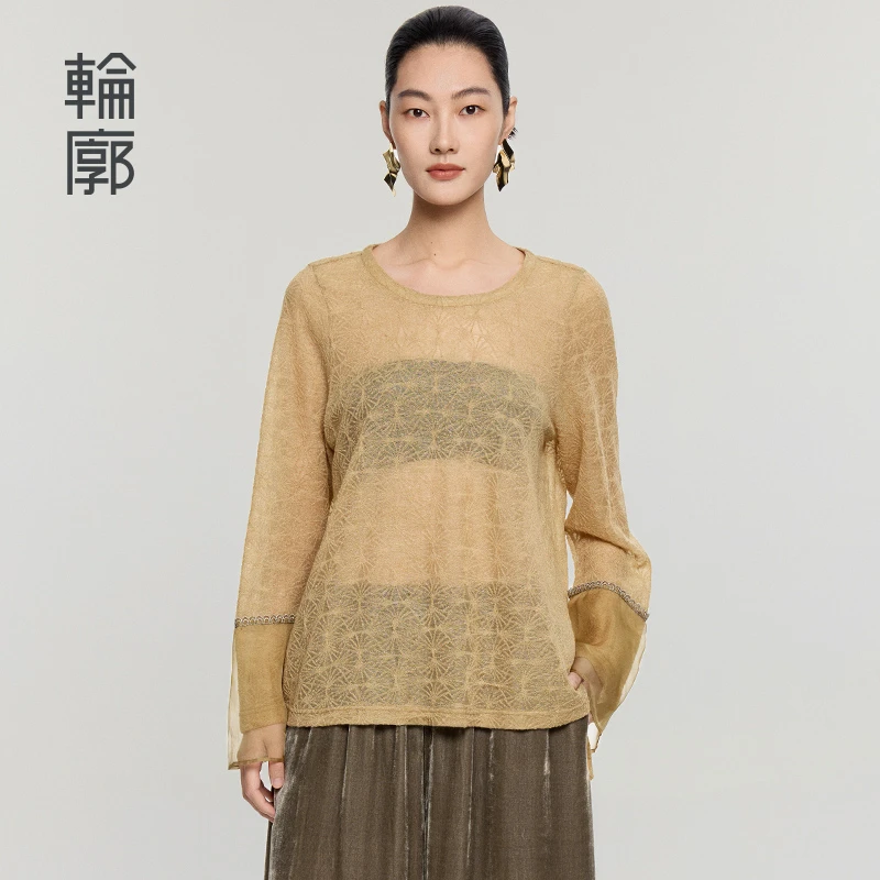 轮廓琼华国风新中式羊毛混纺针织衫打底圆领百搭春秋女L251Y053