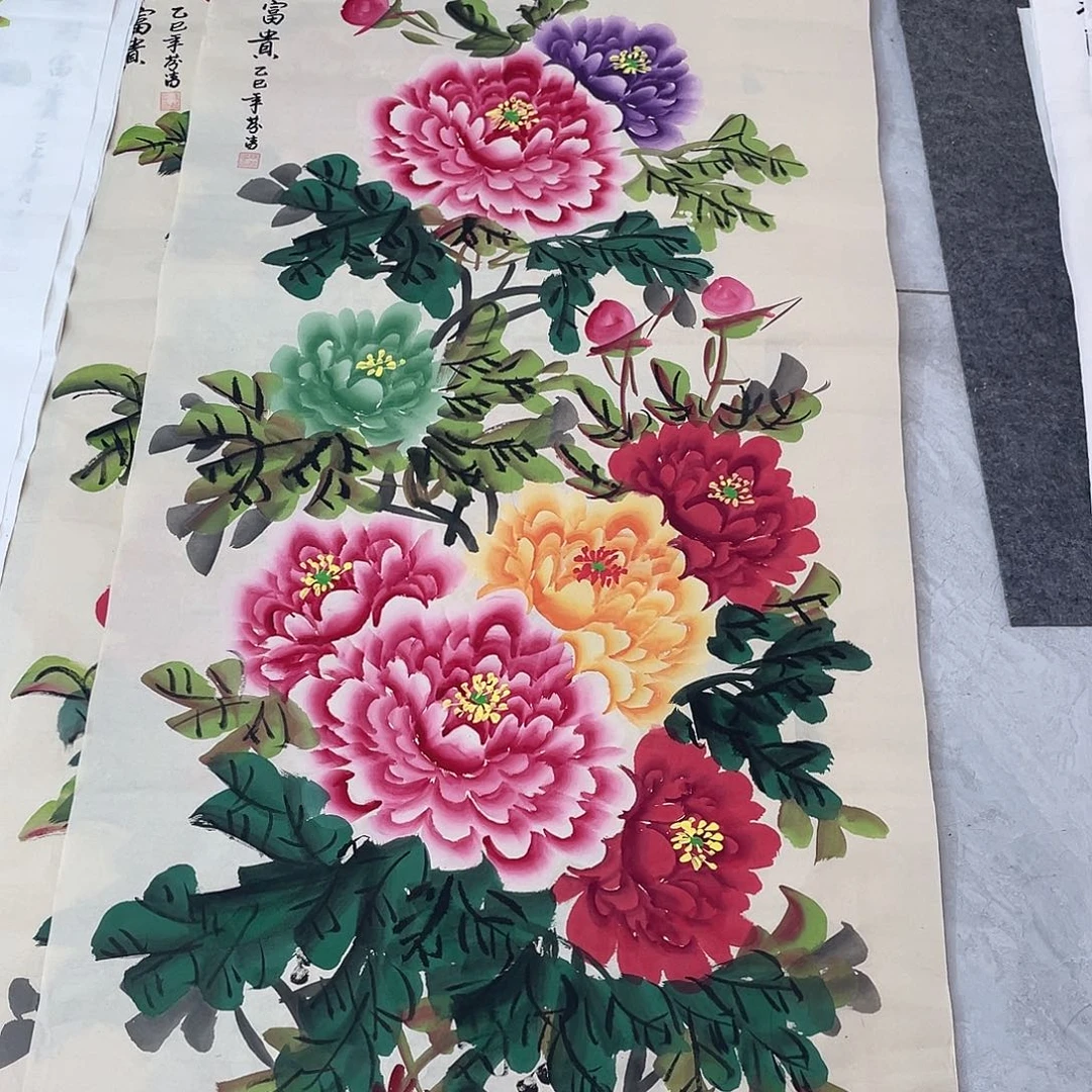 国画国画作品书法作品原稿仿古五彩竖四尺
