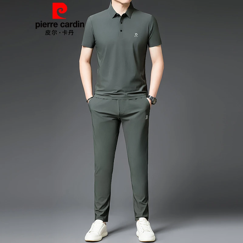 皮尔卡丹夏季新款男士短袖POLO衫长裤休闲运动套装免烫时尚两件套