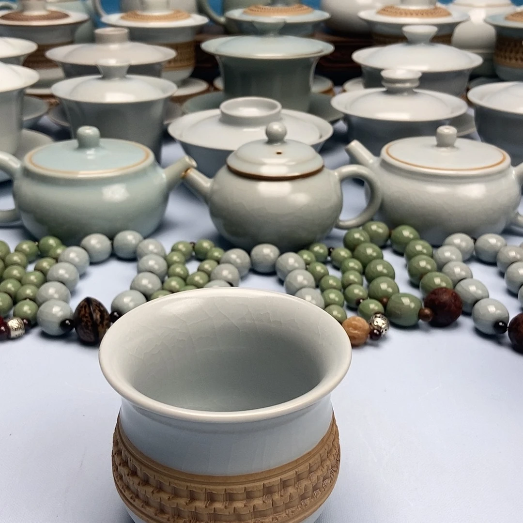 杯仿古重工跳刀月白釉炉施杯原矿原釉原产地