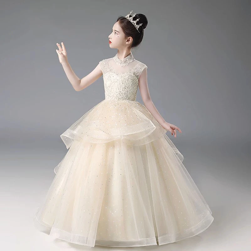 女童走秀生日礼服公主裙2023夏季新款无袖主持人钢琴演奏演出服童