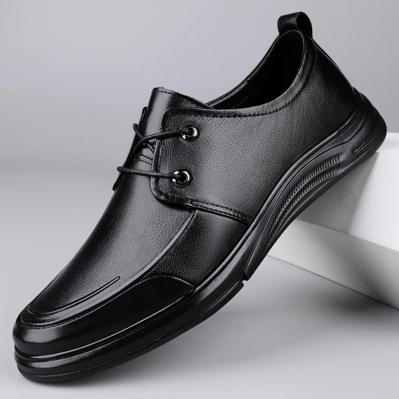 休闲皮鞋男春季新款软底透气英伦风男鞋简约百搭一脚蹬懒人驾车鞋