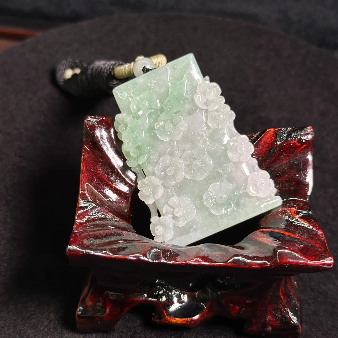 竹节花开富贵节节高升精雕精美通透绿色冰透极光