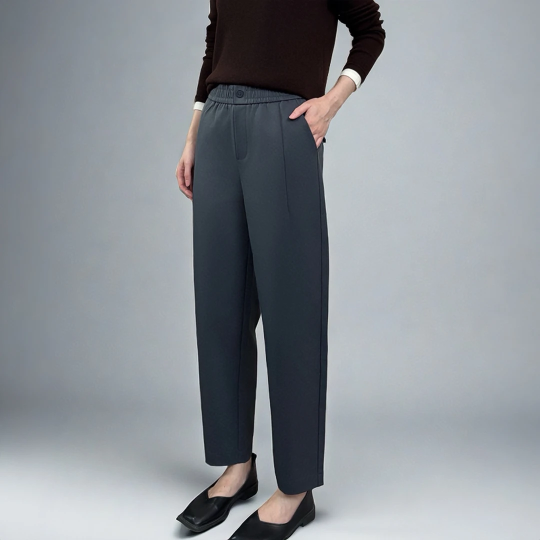 320宽松长裤2025春季新款休闲裤女士纯色透气简约百搭卫裤松紧腰