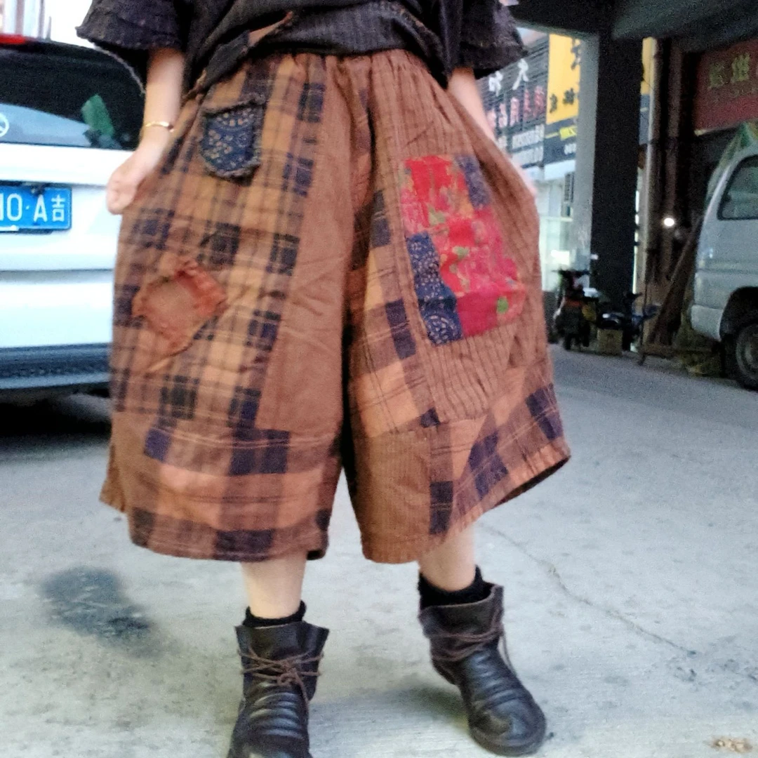 无吊牌磨白做旧黄老布贴红花双层靴裤直播间自选条纹