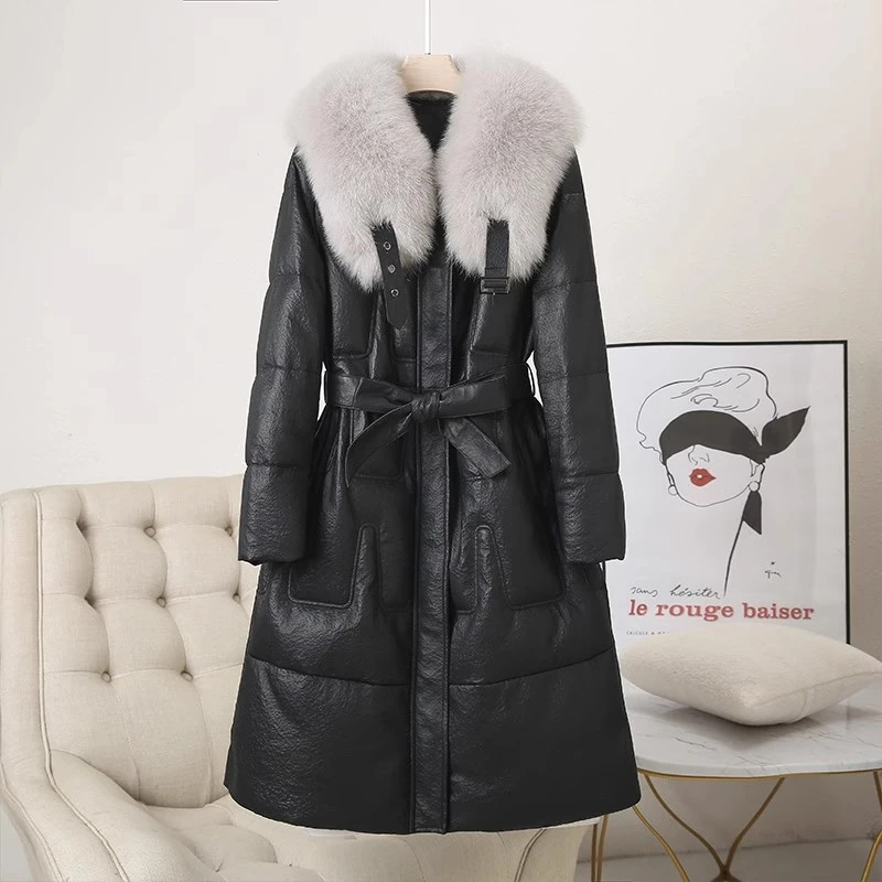 2025冬季新款加厚狐狸毛领保暖修身羽绒服女中长款收腰鹅绒服外套